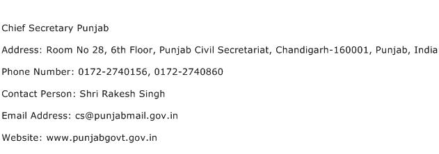 Chief Secretary Punjab Address Contact Number