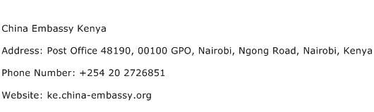 China Embassy Kenya Address Contact Number