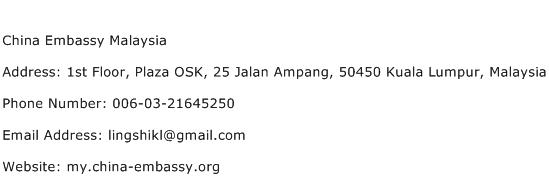 China Embassy Malaysia Address Contact Number Of China Embassy Malaysia