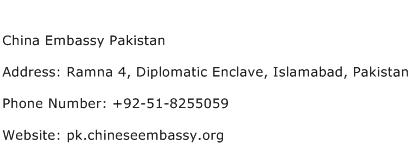 China Embassy Pakistan Address Contact Number