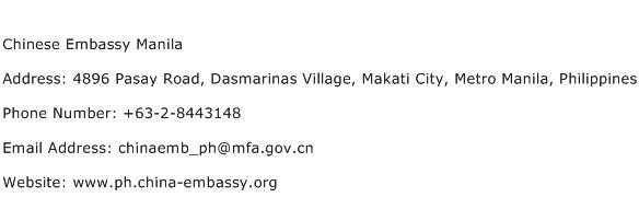 Chinese Embassy Manila Address Contact Number