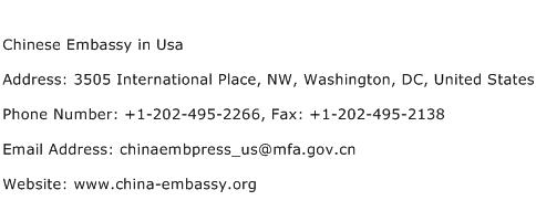 Chinese Embassy in Usa Address Contact Number