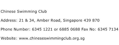 Chinese Swimming Club Address Contact Number