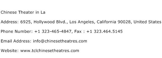 Chinese Theater in La Address Contact Number