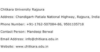 Chitkara University Rajpura Address Contact Number