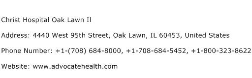 Christ Hospital Oak Lawn Il Address Contact Number