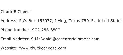 Chuck E Cheese Address Contact Number
