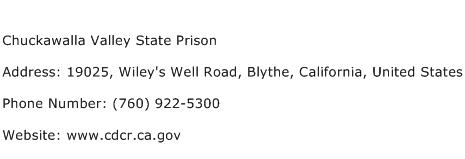Chuckawalla Valley State Prison Address Contact Number