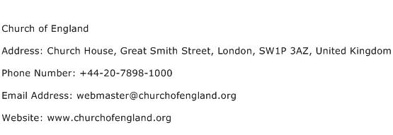 Church of England Address Contact Number