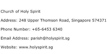Church of Holy Spirit Address Contact Number