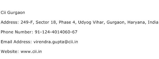 Cii Gurgaon Address Contact Number