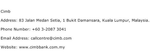 Cimb Address Contact Number
