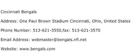 Cincinnati Bengals Address Contact Number