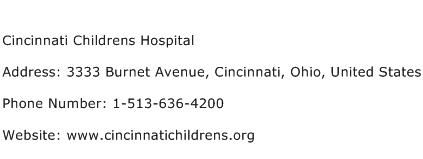 Cincinnati Childrens Hospital Address Contact Number