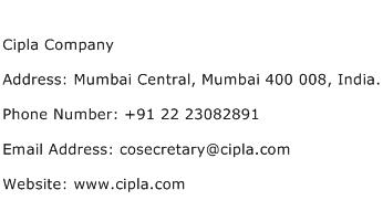 Cipla Company Address Contact Number