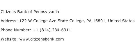 Citizens Bank of Pennsylvania Address Contact Number
