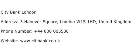 City Bank London Address Contact Number