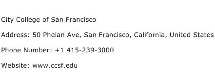 City College of San Francisco Address Contact Number