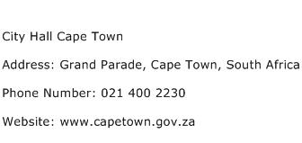 City Hall Cape Town Address Contact Number