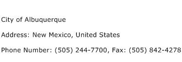 City of Albuquerque Address Contact Number