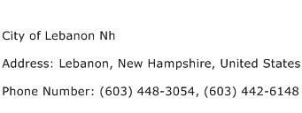 City of Lebanon Nh Address Contact Number