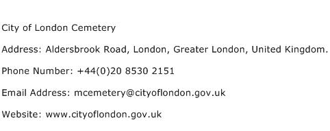 City of London Cemetery Address Contact Number