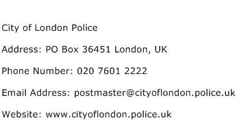 City of London Police Address Contact Number