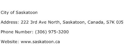 City of Saskatoon Address Contact Number