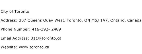 City of Toronto Address Contact Number