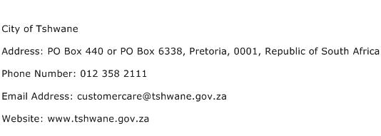City of Tshwane Address Contact Number