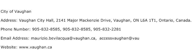 City of Vaughan Address Contact Number