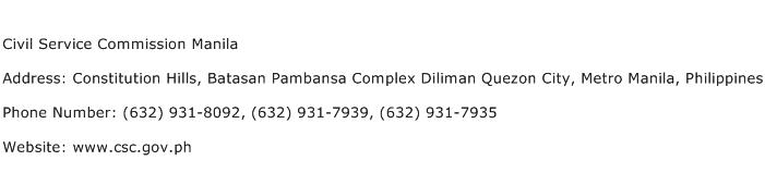 Civil Service Commission Manila Address Contact Number