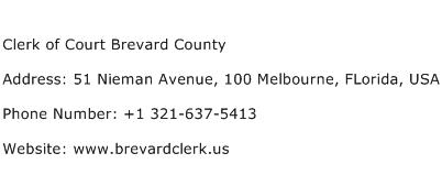 Clerk of Court Brevard County Address Contact Number of Clerk of Court