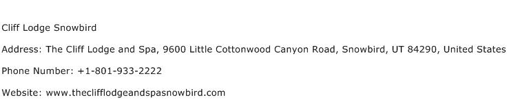 Cliff Lodge Snowbird Address Contact Number