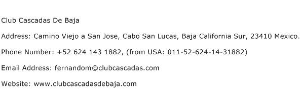 Club Cascadas De Baja Address Contact Number