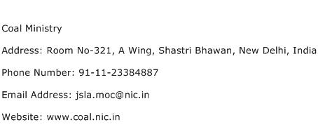Coal Ministry Address Contact Number