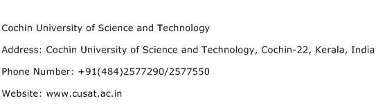 Cochin University of Science and Technology Address Contact Number