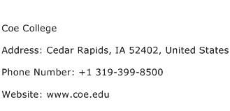 Coe College Address Contact Number
