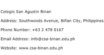 Colegio San Agustin Binan Address Contact Number