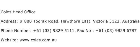Coles Head Office Address Contact Number