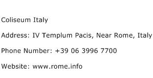 Coliseum Italy Address Contact Number