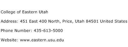 College of Eastern Utah Address Contact Number