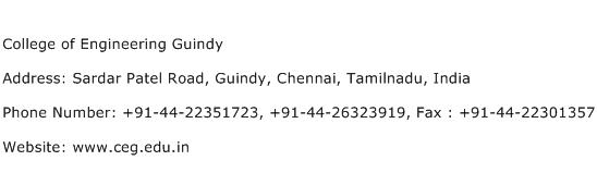 College of Engineering Guindy Address Contact Number