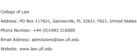 College of Law Address Contact Number