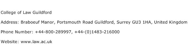 College of Law Guildford Address Contact Number