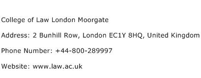 College of Law London Moorgate Address Contact Number