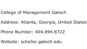 College of Management Gatech Address Contact Number