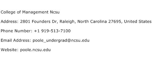 College of Management Ncsu Address Contact Number