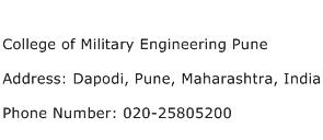 College of Military Engineering Pune Address Contact Number