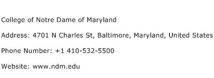 College of Notre Dame of Maryland Address Contact Number